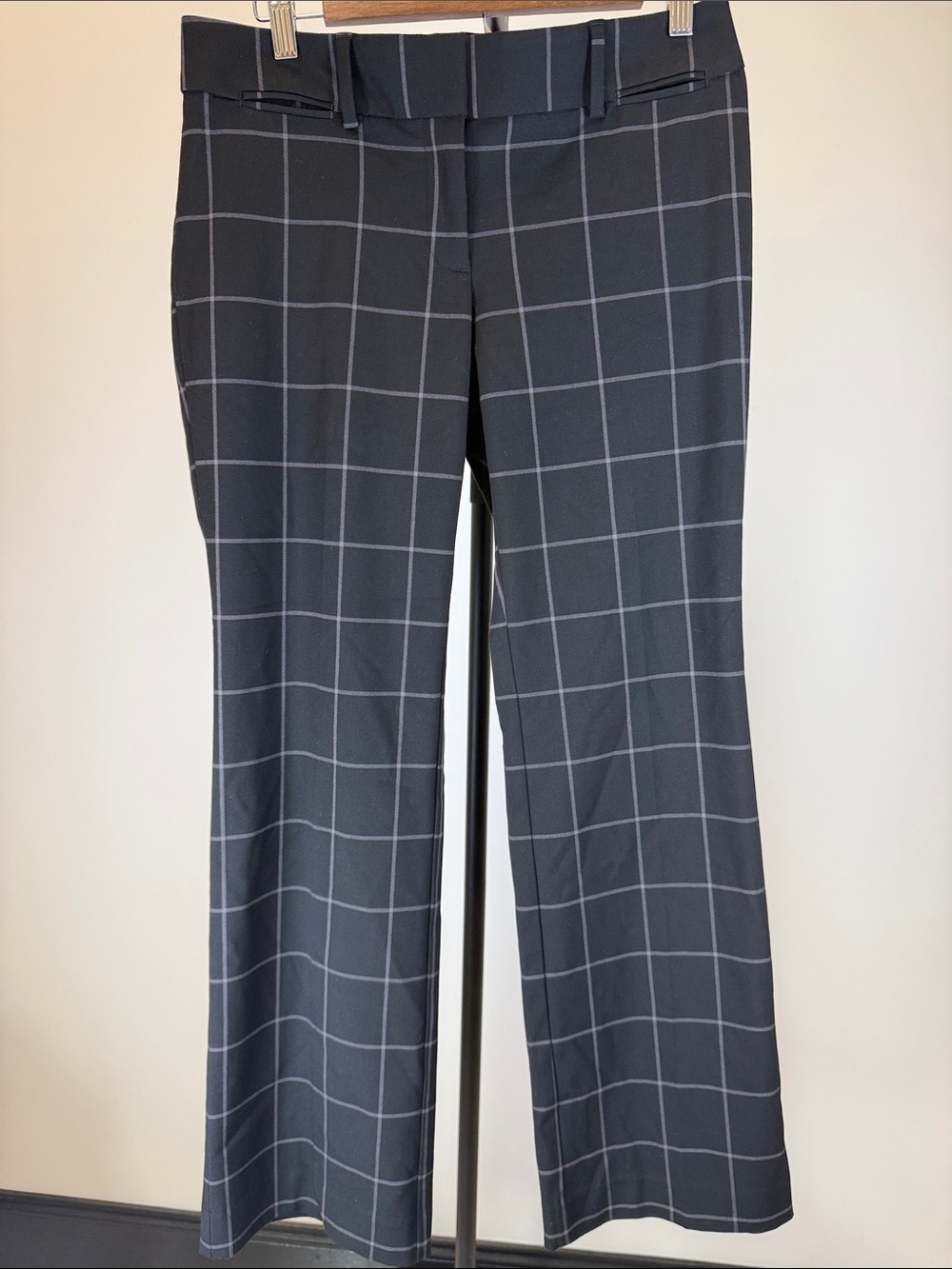 Ann Taylor LOFT Marisa Fit Windowpane Plaid Trousers Pants Charcoal Gray | 4P